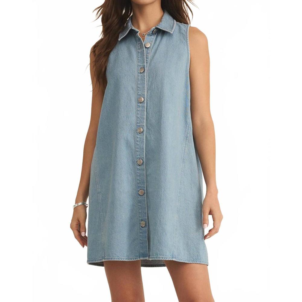 NEW Z SUPPLY women's new day twill mini dress in light vintage indigo